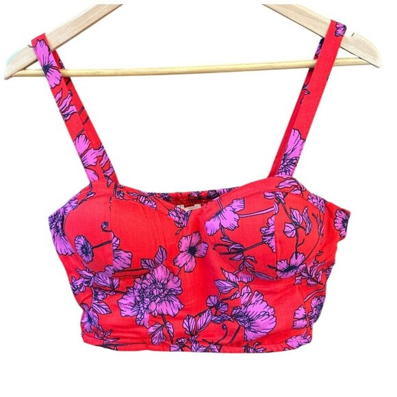 BOG Collective Red Cropped Sweetheart Floral Bustier Top Large Summer Party Y2K - Picture 2 of 5